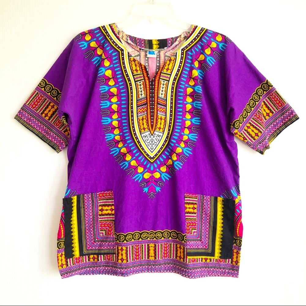 Vintage Mama & Papa African Dashiki Shirt Purple